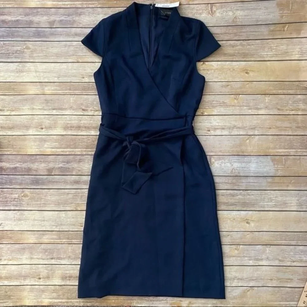 J. Crew Navy Wrap Sheath Midi Dress